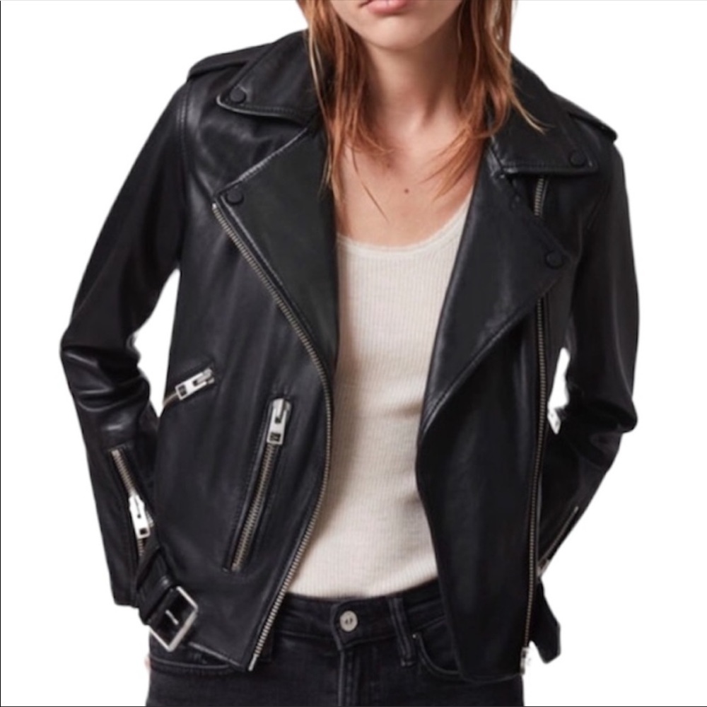 AllSaints Balfern Leather Moto Biker Jacket Size 0 US or 4 UK